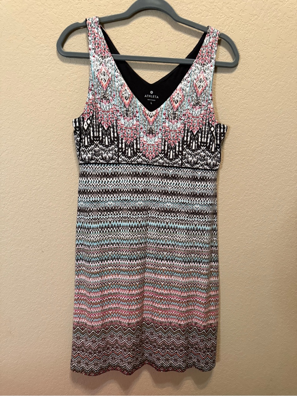 Athleta Black, Pink & Turquoise Geometric V‑Neck Sleeveless Dress